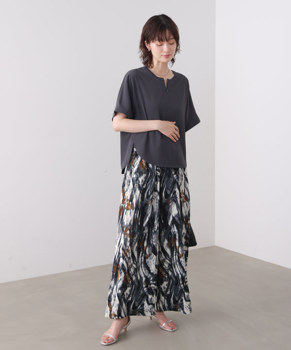 【接触冷感】ダブルクロスキーネックブラウス［5/28発送予定］