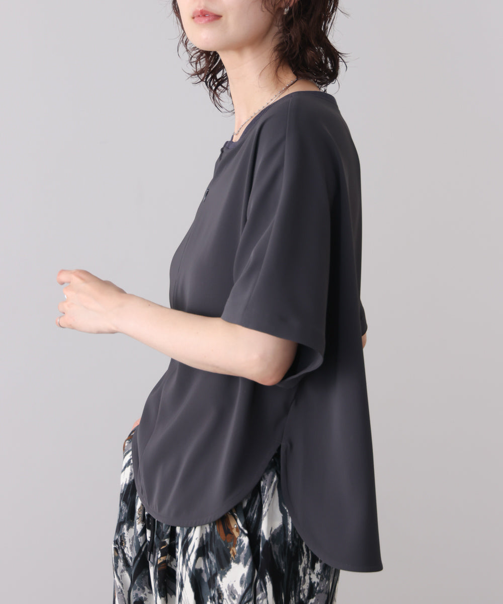 【接触冷感】ダブルクロスキーネックブラウス［5/28発送予定］