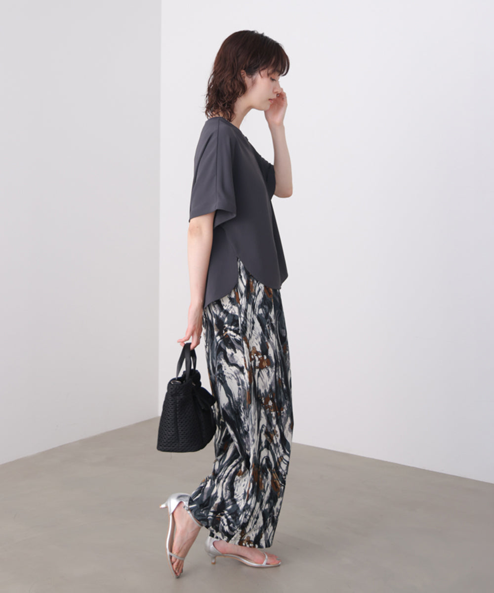 【接触冷感】ダブルクロスキーネックブラウス［5/28発送予定］