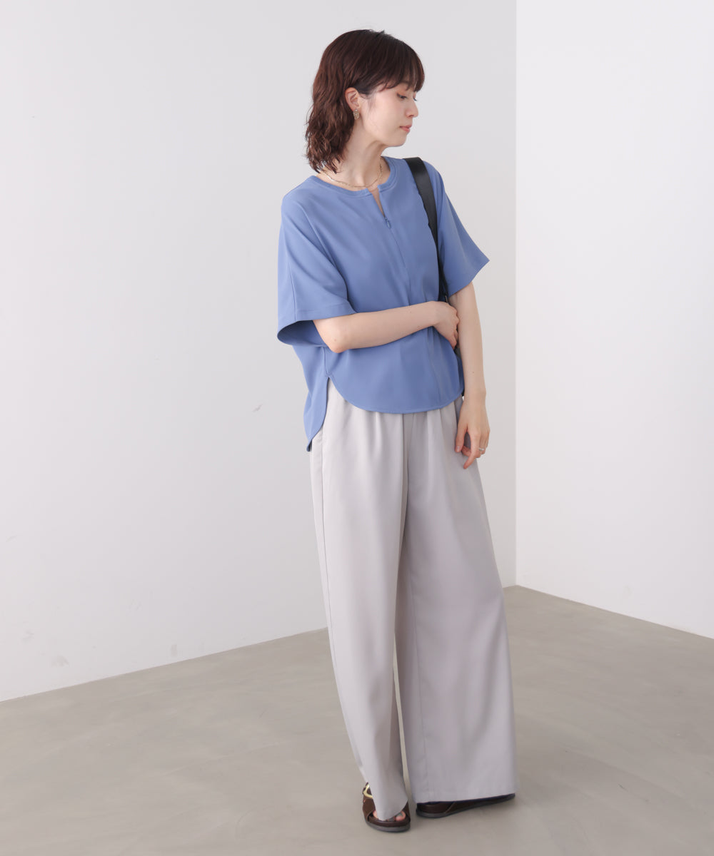 【接触冷感】ダブルクロスキーネックブラウス［5/28発送予定］