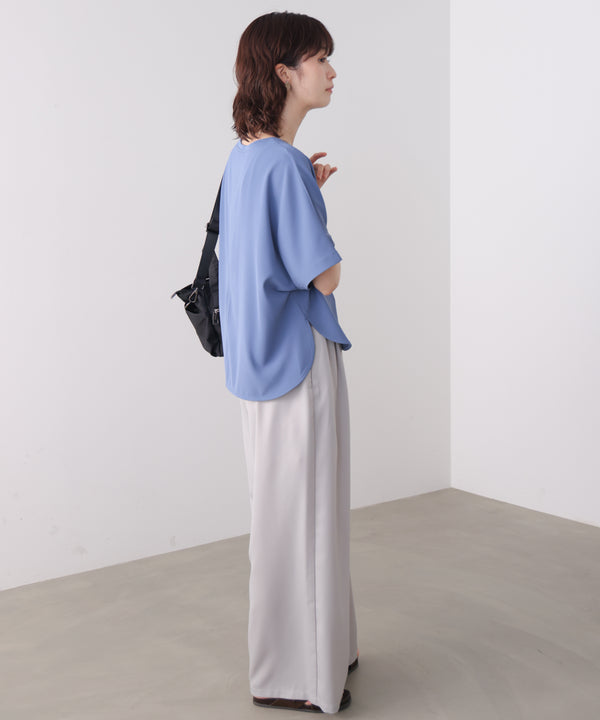 【接触冷感】ダブルクロスキーネックブラウス［5/28発送予定］
