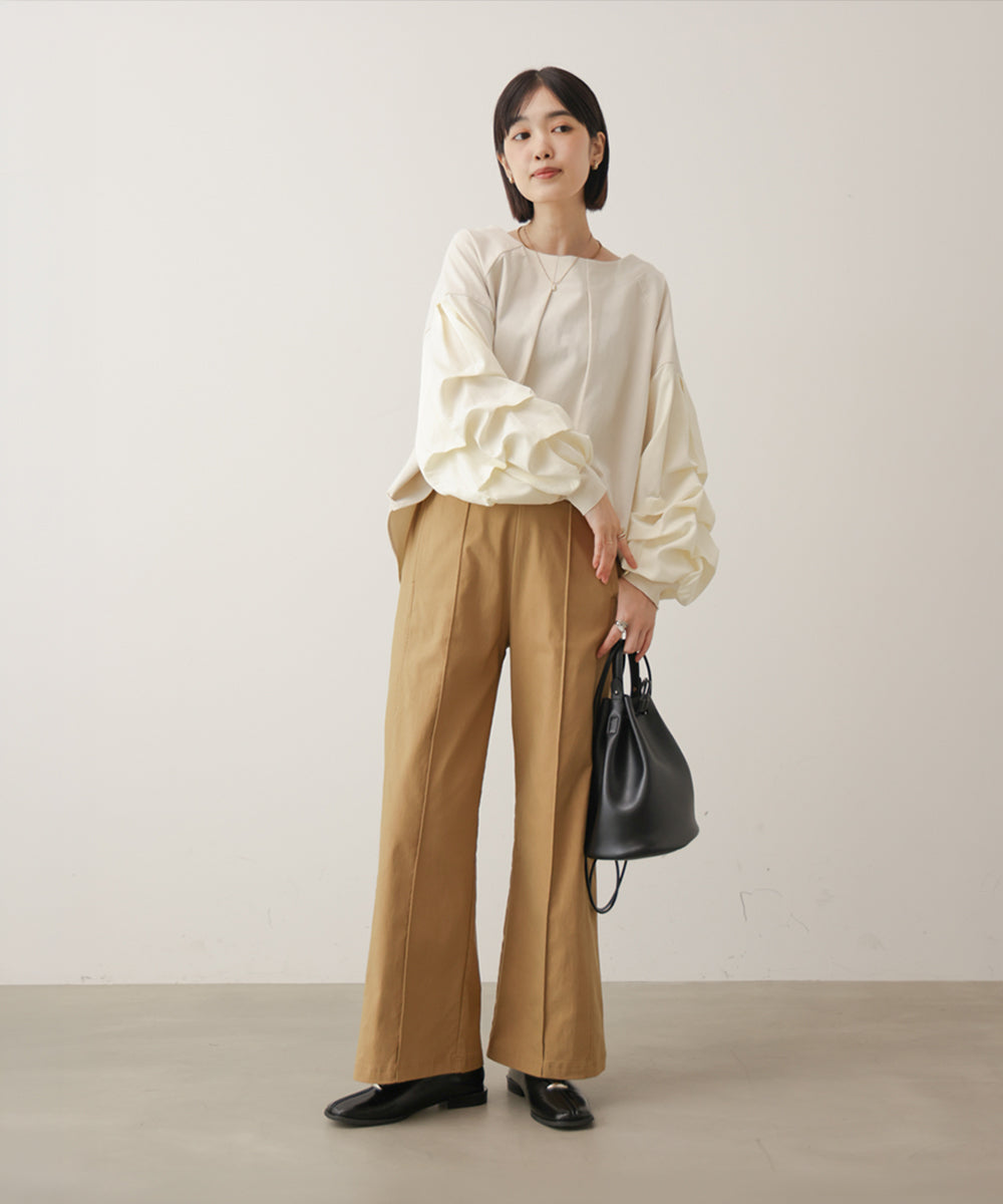 ストレッチ起毛ホイップスリーブブラウス［11/6発送予定］