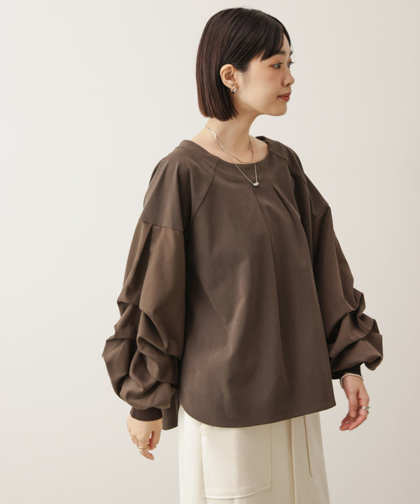 ストレッチ起毛ホイップスリーブブラウス［11/6発送予定］