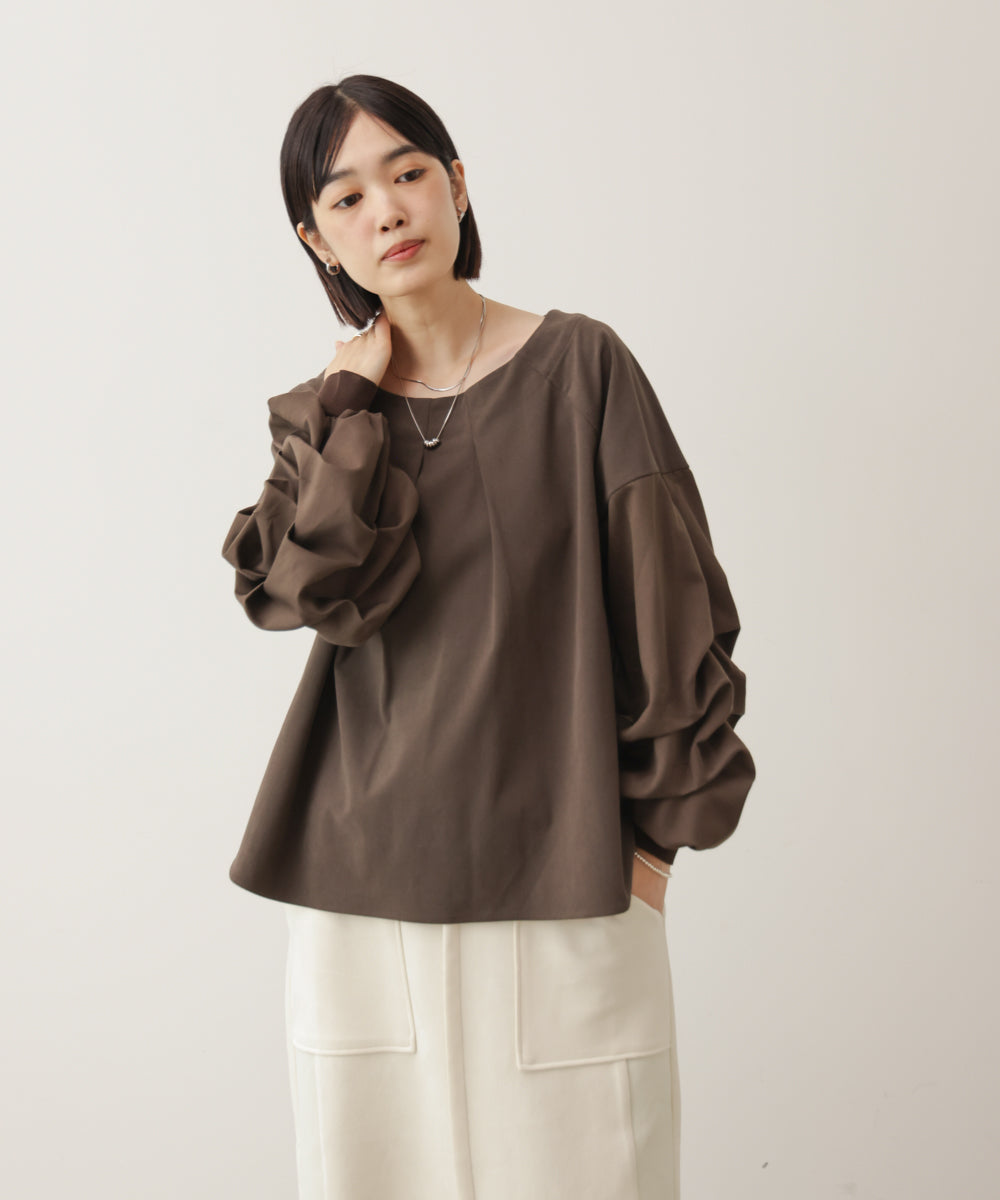 ストレッチ起毛ホイップスリーブブラウス［11/6発送予定］