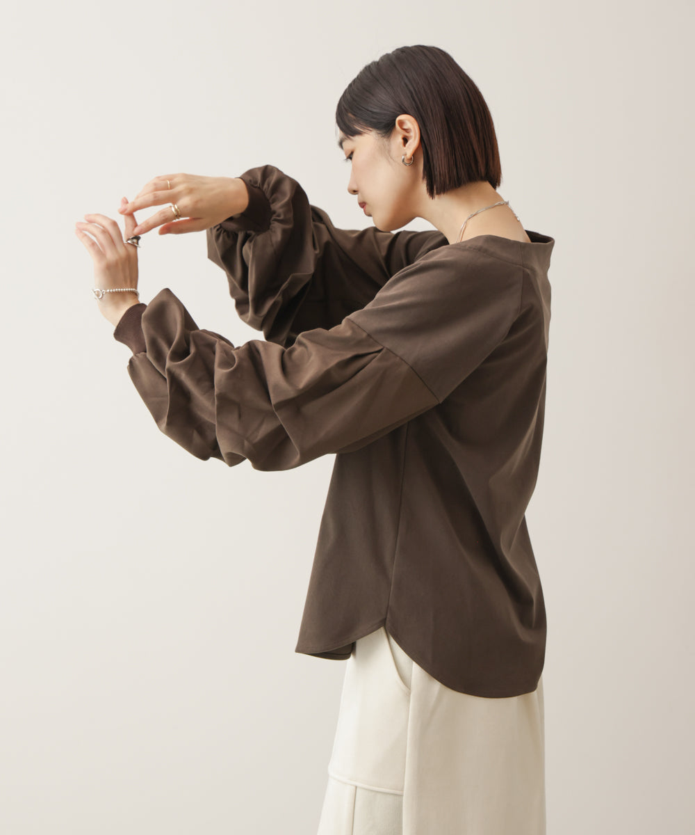 ストレッチ起毛ホイップスリーブブラウス［11/6発送予定］