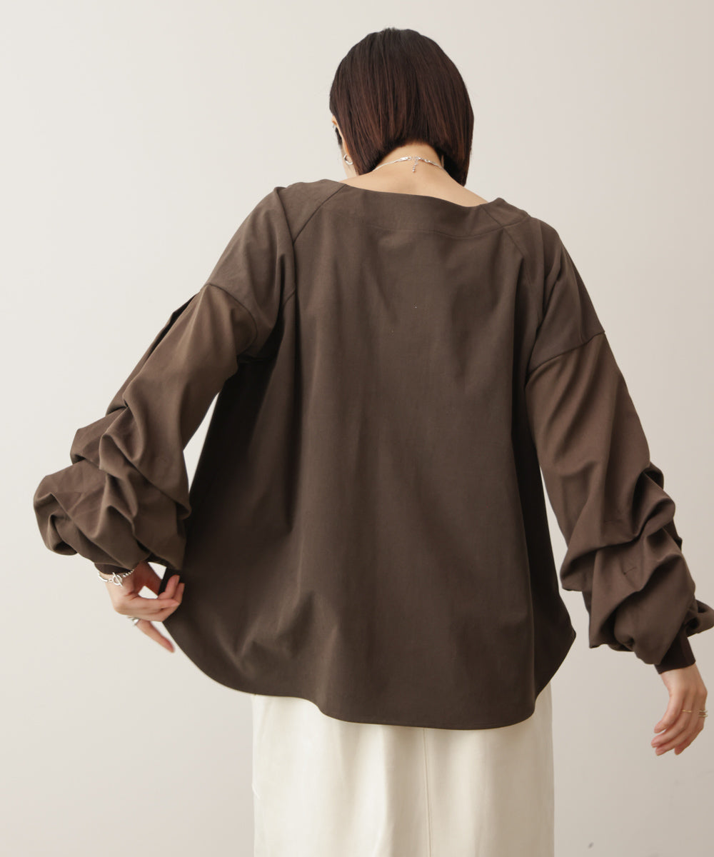 ストレッチ起毛ホイップスリーブブラウス［11/6発送予定］