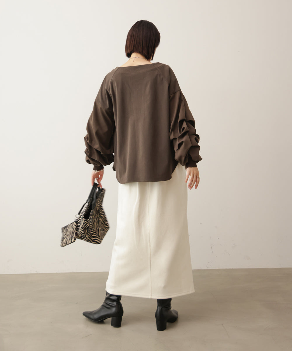 ストレッチ起毛ホイップスリーブブラウス［11/6発送予定］
