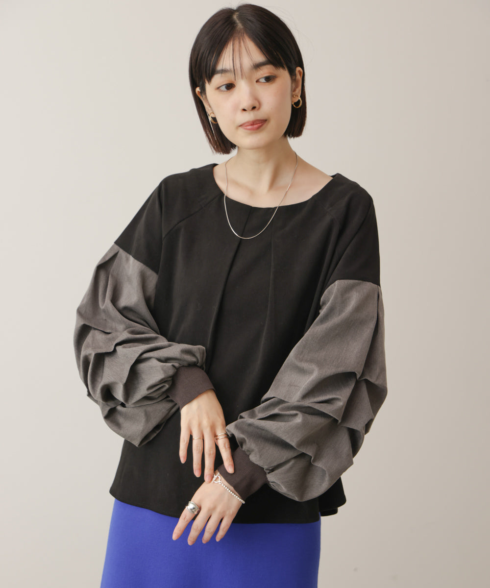 ストレッチ起毛ホイップスリーブブラウス［11/6発送予定］