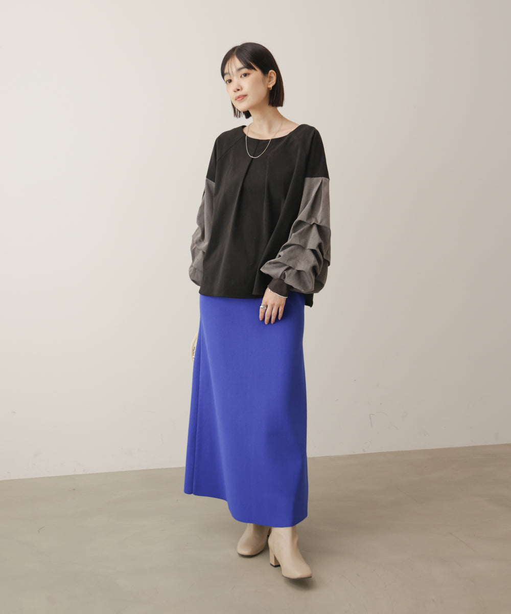 ストレッチ起毛ホイップスリーブブラウス［11/6発送予定］