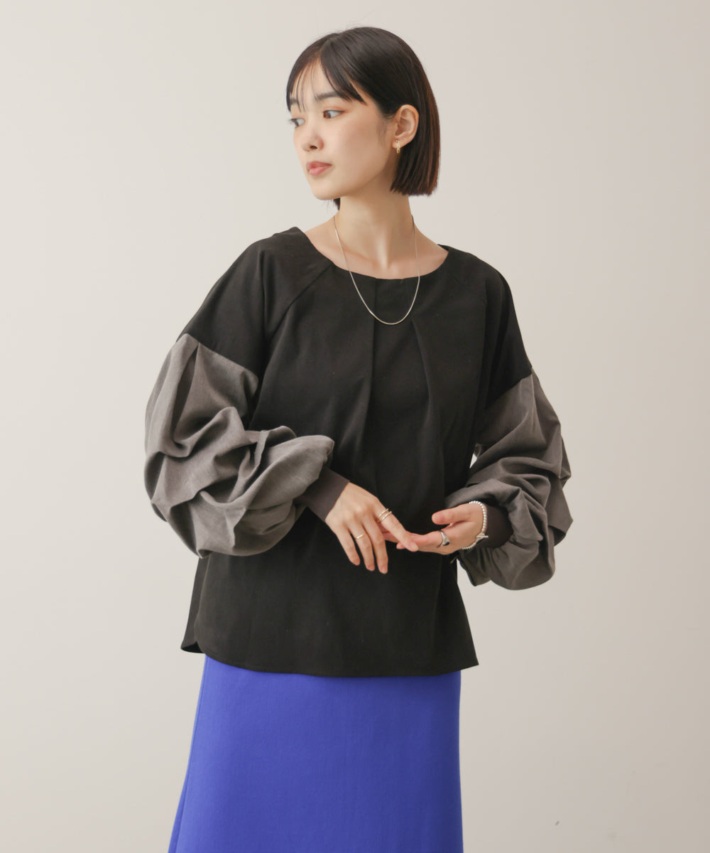 ストレッチ起毛ホイップスリーブブラウス［11/6発送予定］