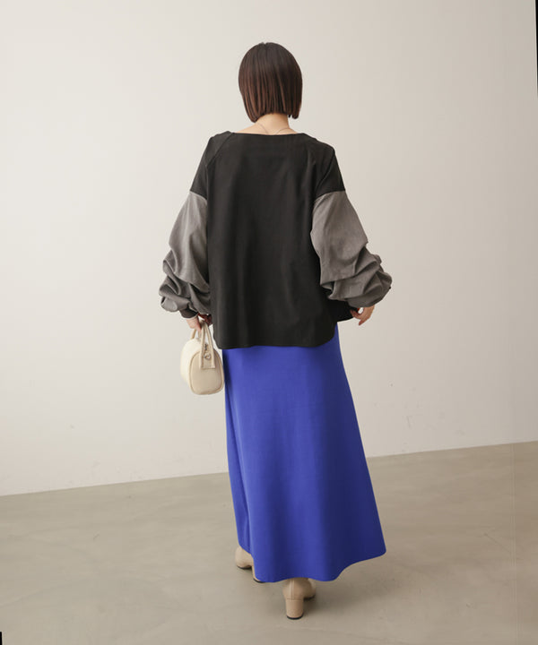 ストレッチ起毛ホイップスリーブブラウス［11/6発送予定］