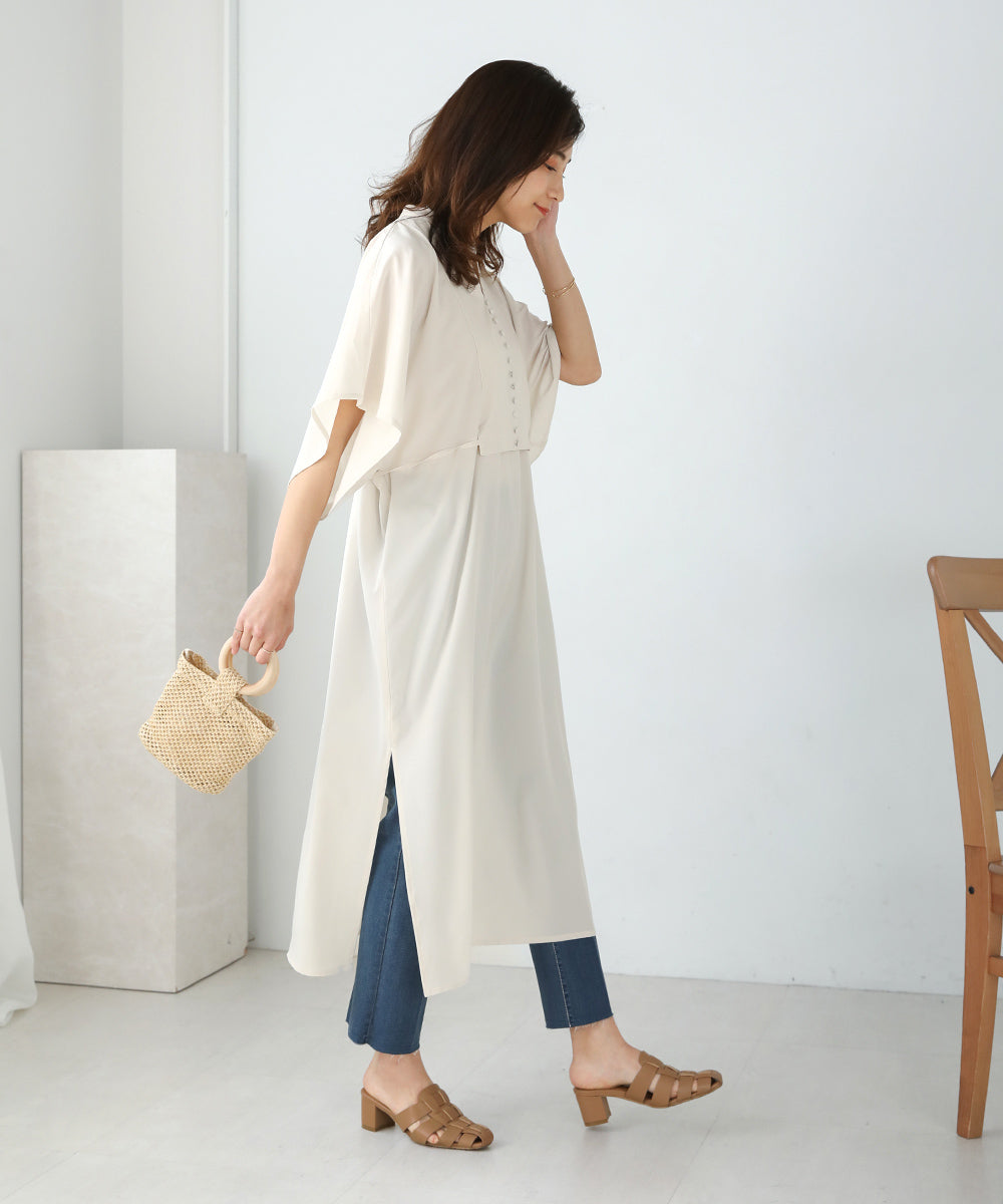 BouJeloud シルキーストレッチカフタンシャツワンピース