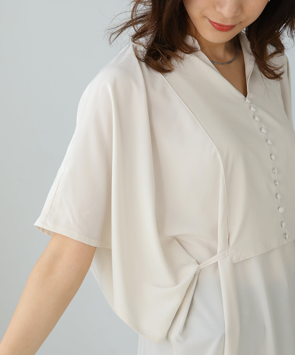 BouJeloud シルキーストレッチカフタンシャツワンピース