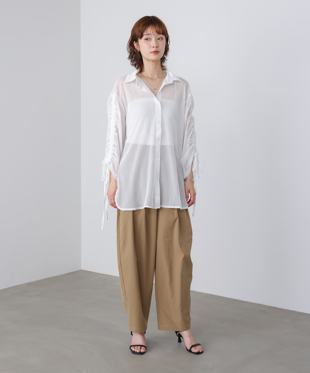 よっち195新品 裏起毛で暖か♪メッシュAラインチュニック(PU)(BL) メッシュシャツチュニック