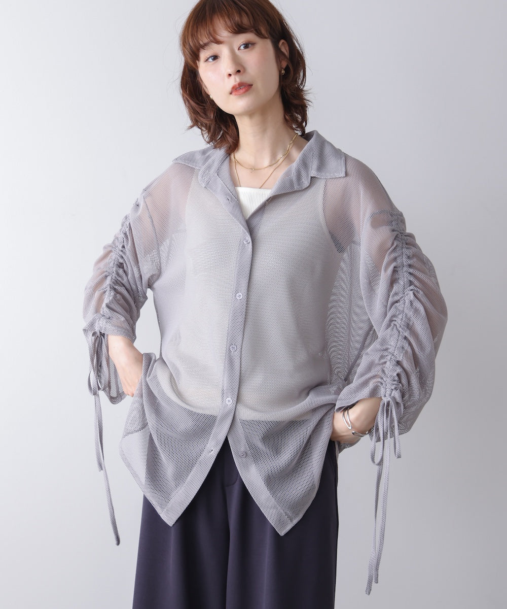 DECEMBER MAY メッシュシャツ Lサイズ グレー メッシュシャツチュニック