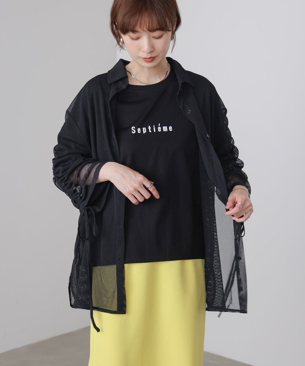 よっち195新品 裏起毛で暖か♪メッシュAラインチュニック(PU)(BL) メッシュシャツチュニック