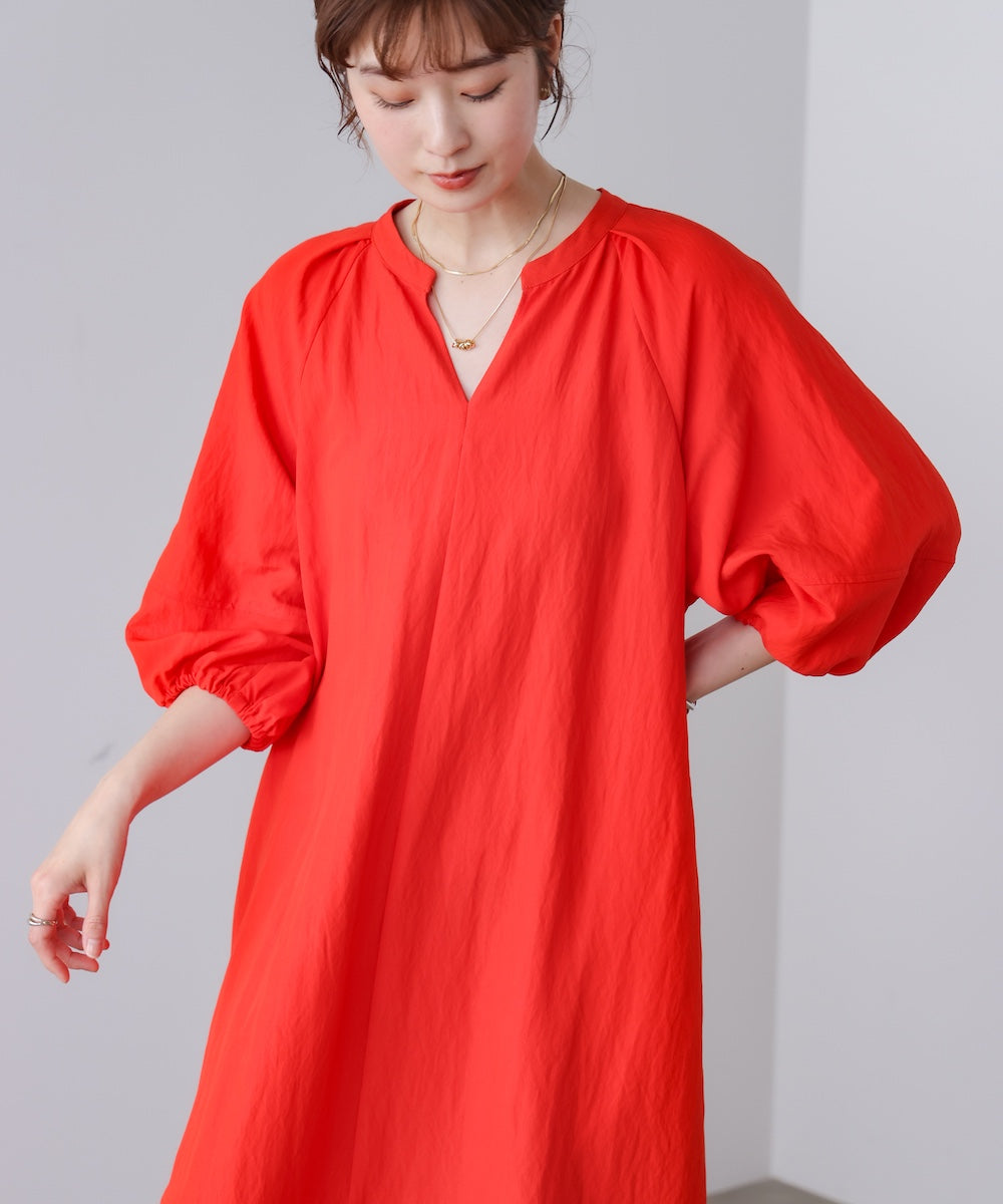 ナイロン混袖ボリュームワンピース［4/10発送予定］