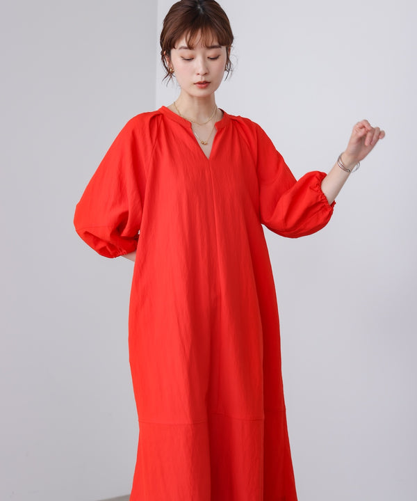 ナイロン混袖ボリュームワンピース［4/10発送予定］