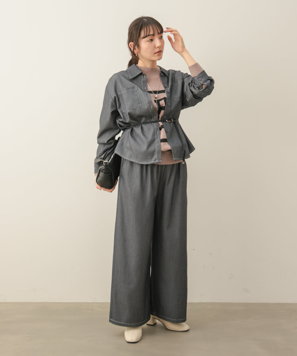 デニム調シャツセットアップ［10/30発送予定］