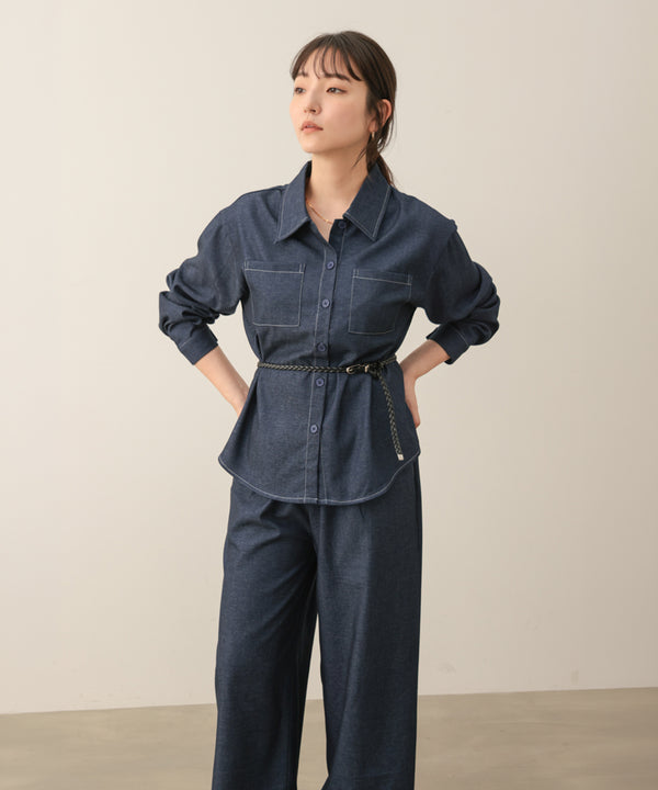 デニム調シャツセットアップ［10/30発送予定］