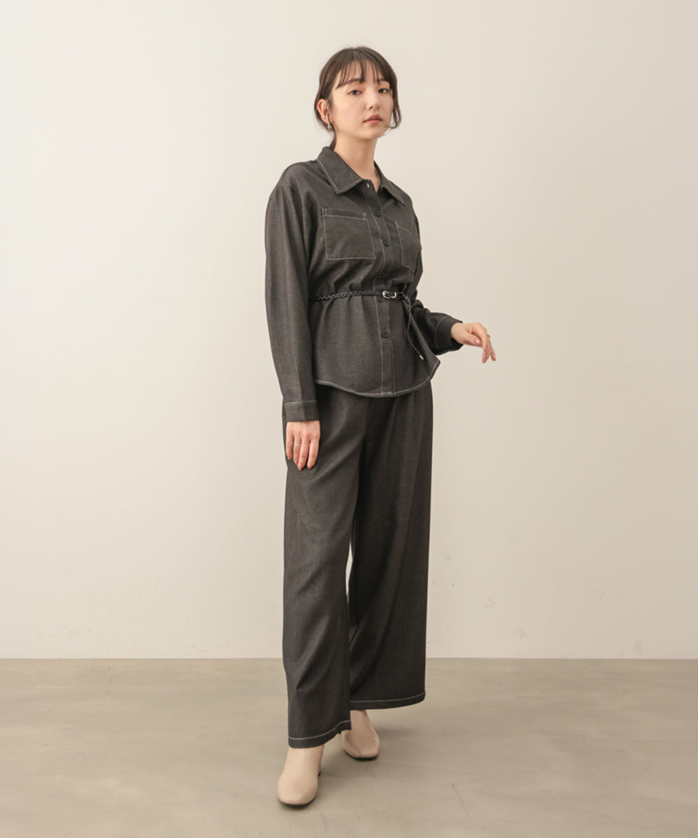 デニム調シャツセットアップ［10/30発送予定］
