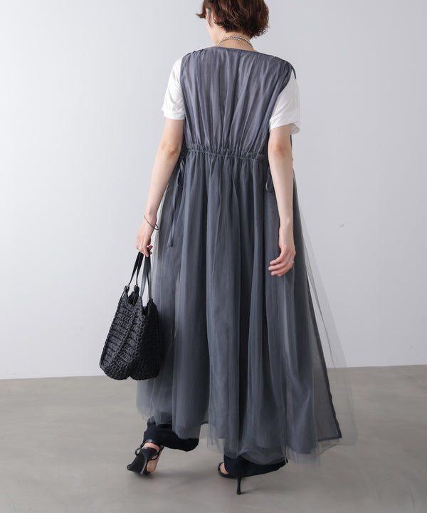 ビスチェ風切り替えチュールドッキングワンピース