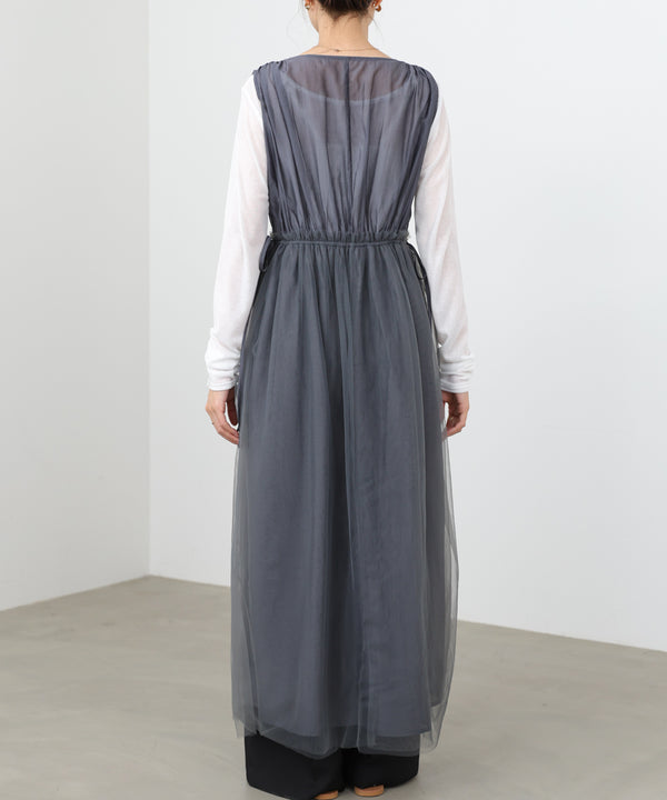 ビスチェ風切り替えチュールドッキングワンピース