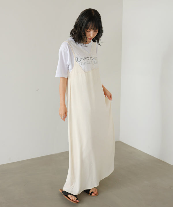 【サイズ展開あり】レーススカラップマットサテンキャミワンピース
