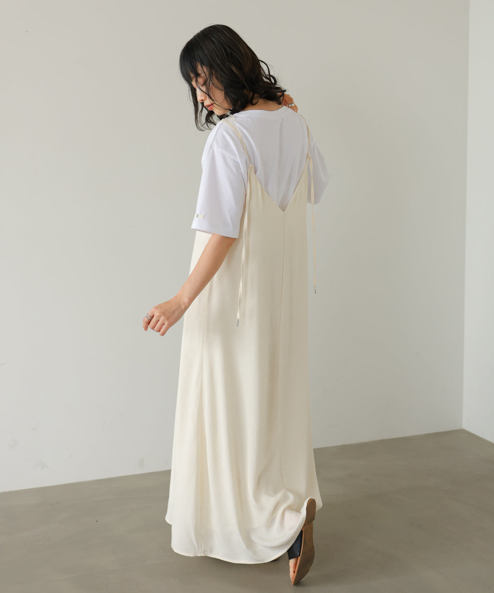 【サイズ展開あり】レーススカラップマットサテンキャミワンピース