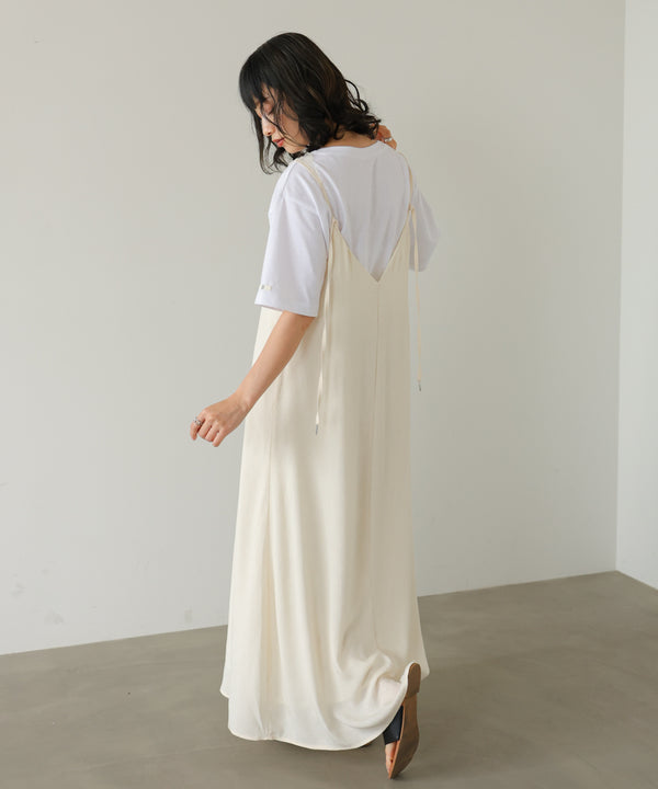 【サイズ展開あり】レーススカラップマットサテンキャミワンピース