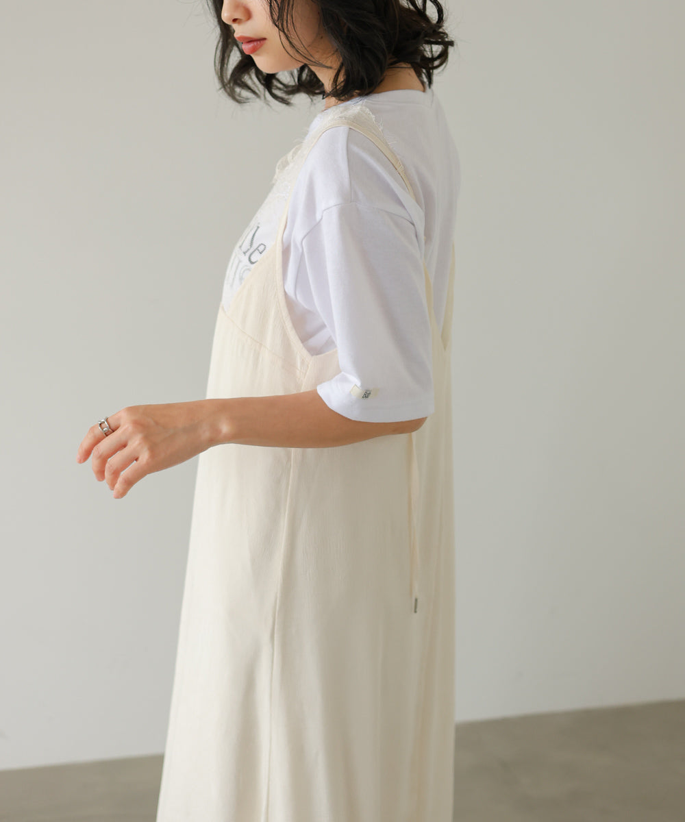 【サイズ展開あり】レーススカラップマットサテンキャミワンピース