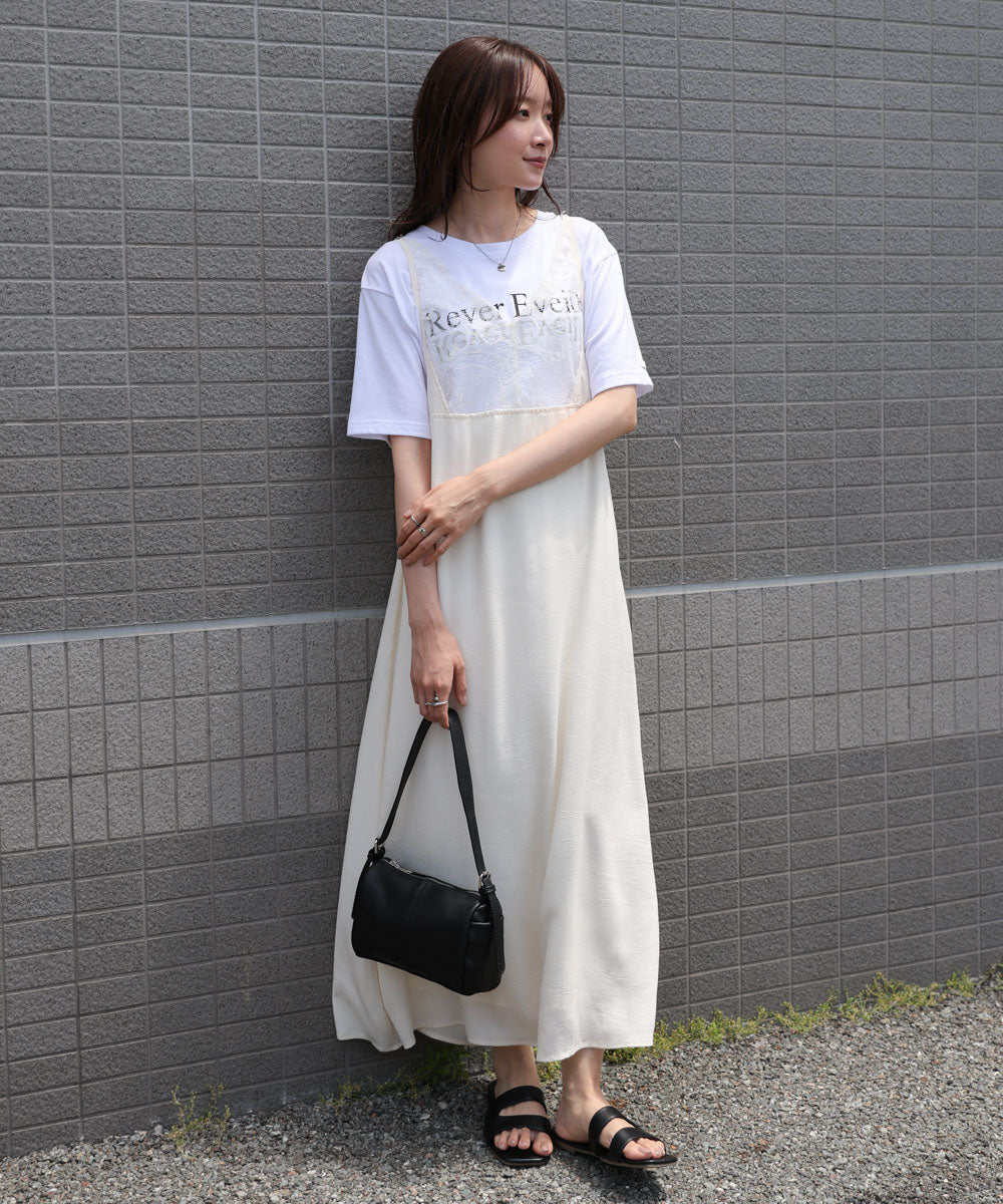 【サイズ展開あり】レーススカラップマットサテンキャミワンピース
