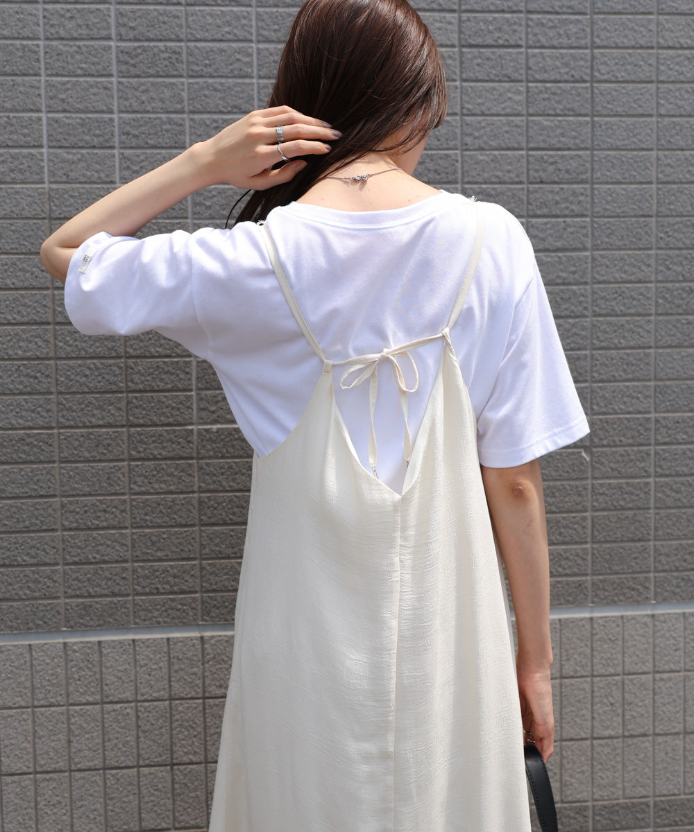【サイズ展開あり】レーススカラップマットサテンキャミワンピース