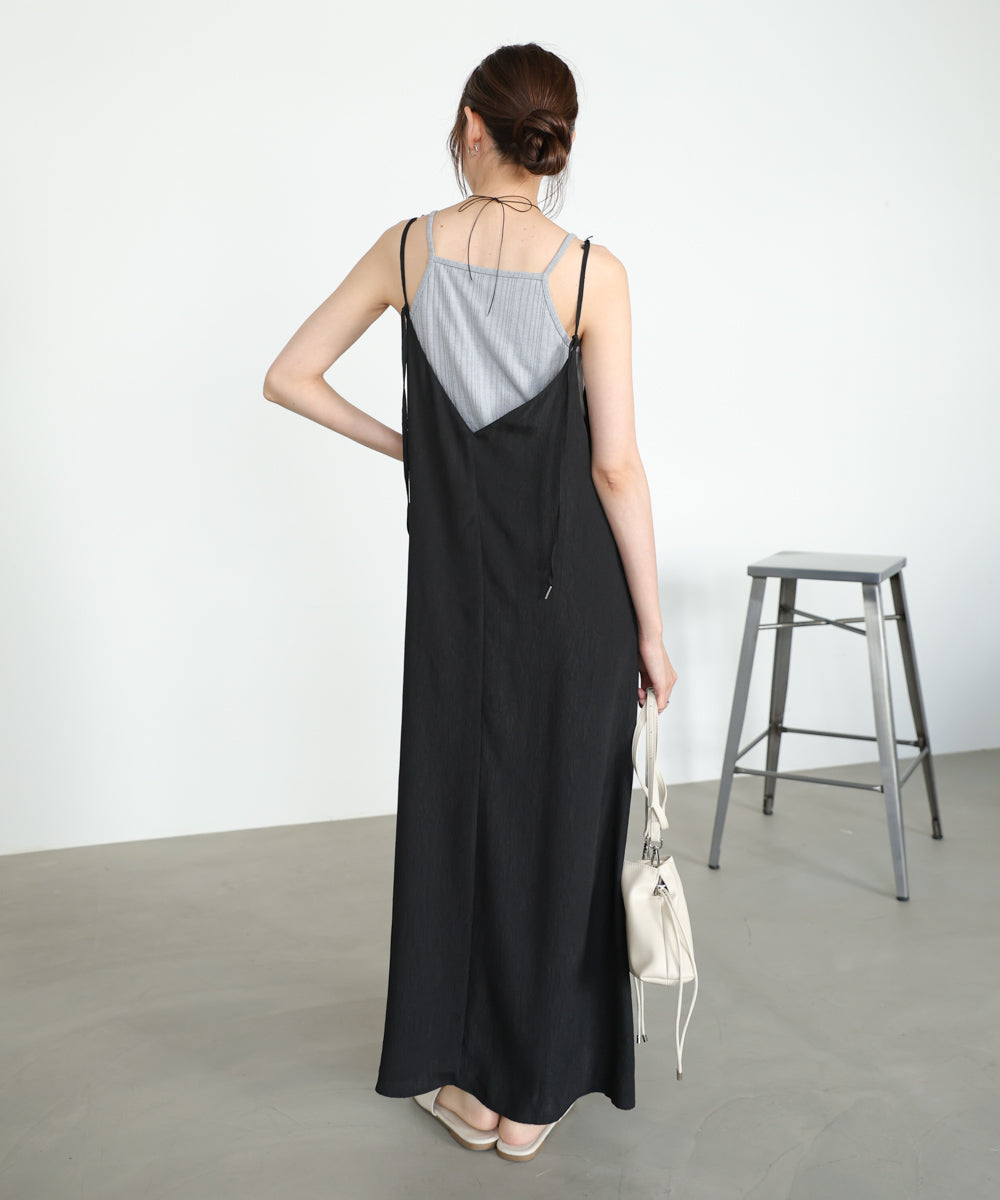 【サイズ展開あり】レーススカラップマットサテンキャミワンピース