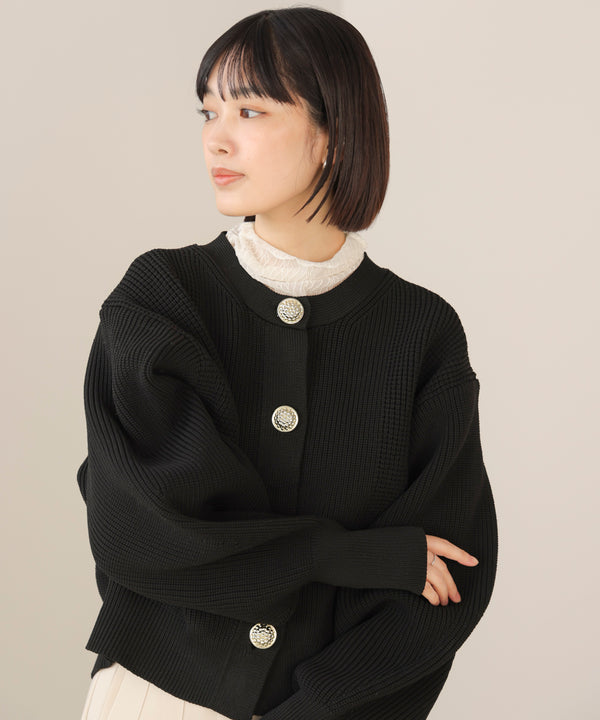 【WEB限定】ビッグ釦柄切替カーディガン