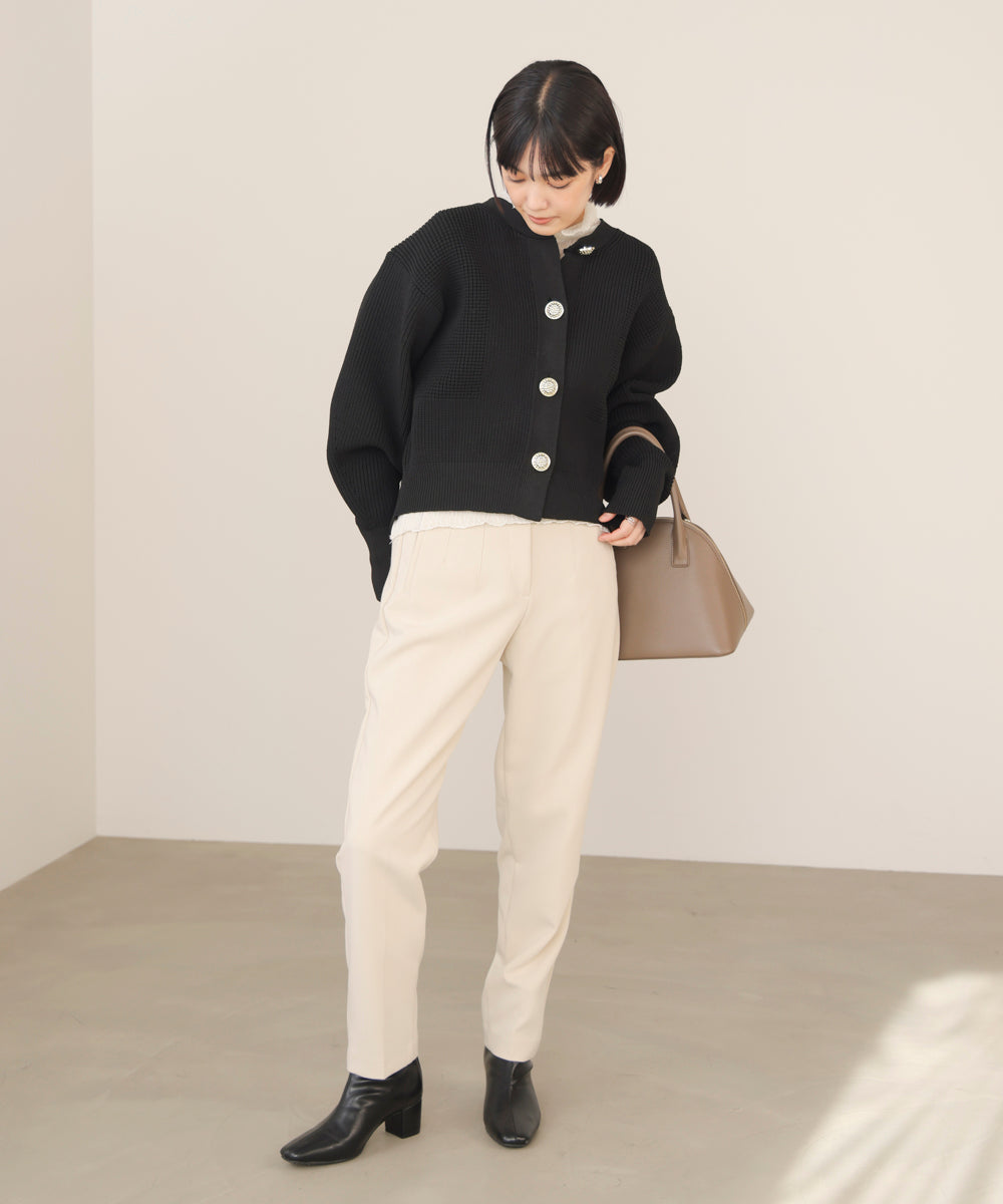 WEB限定】ビッグ釦柄切替カーディガン