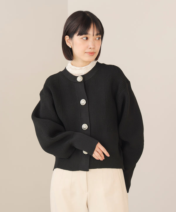 【WEB限定】ビッグ釦柄切替カーディガン