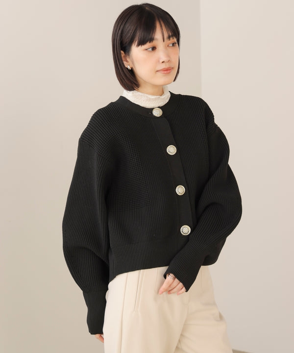 【WEB限定】ビッグ釦柄切替カーディガン