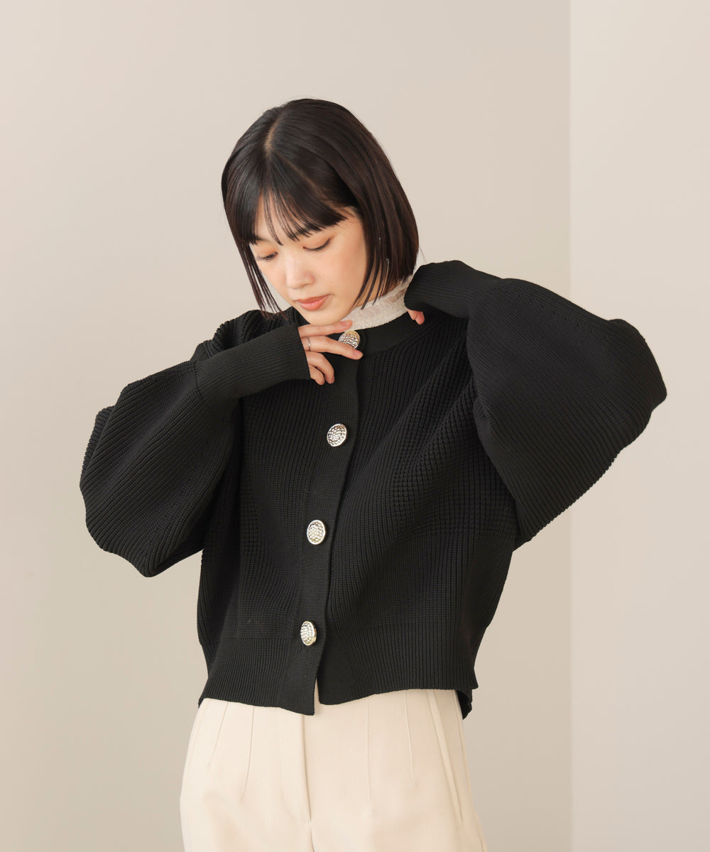 【WEB限定】ビッグ釦柄切替カーディガン