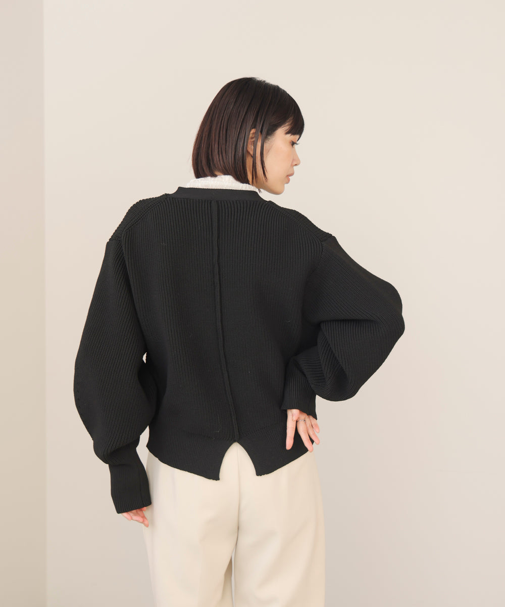 【WEB限定】ビッグ釦柄切替カーディガン