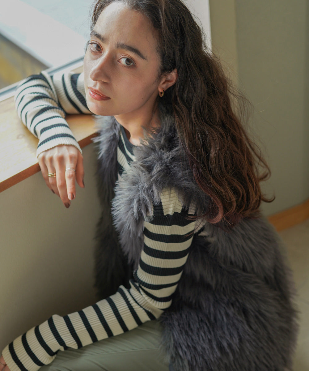 WEB限定】フェイクロングフォックスファーベスト