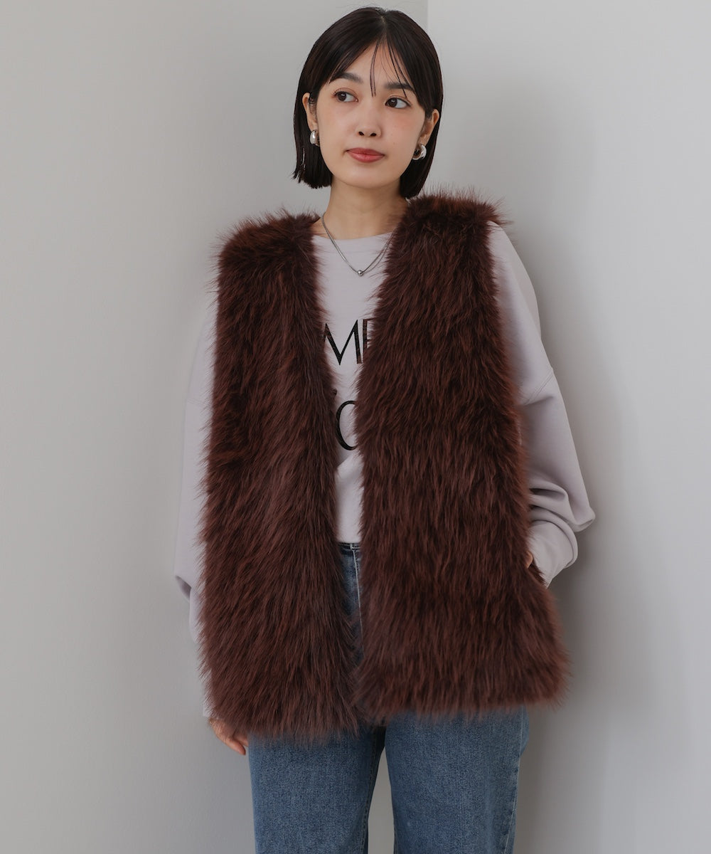 フェイクロングフォックスファーベスト［10/9発送予定］