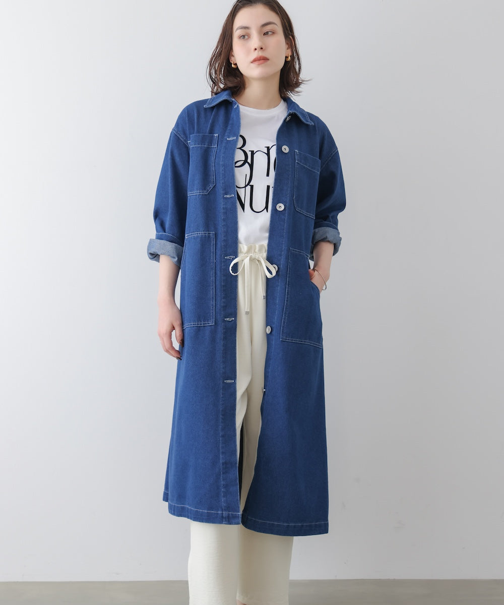 JEAN COLONNA ロングコート ネイビー 44 イタリア製 WEB限定】デニムロングコート