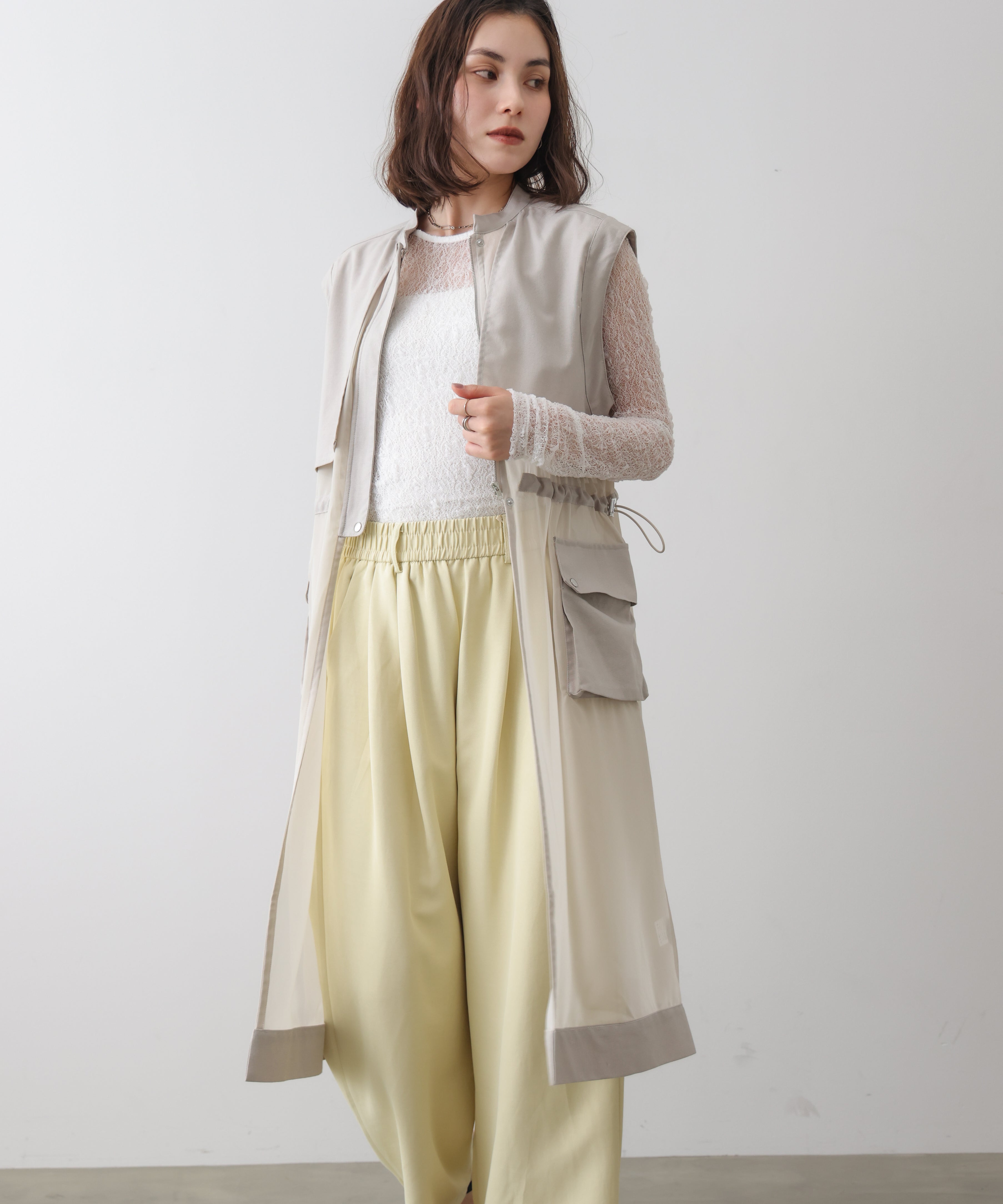 シアーガンフラップロングジレ