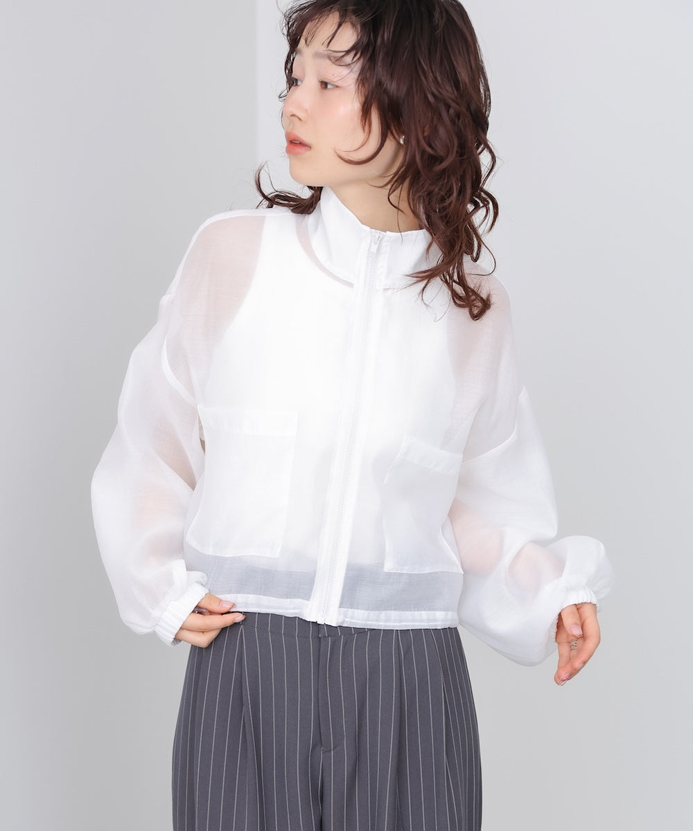 スタンド襟シアーブルゾン
