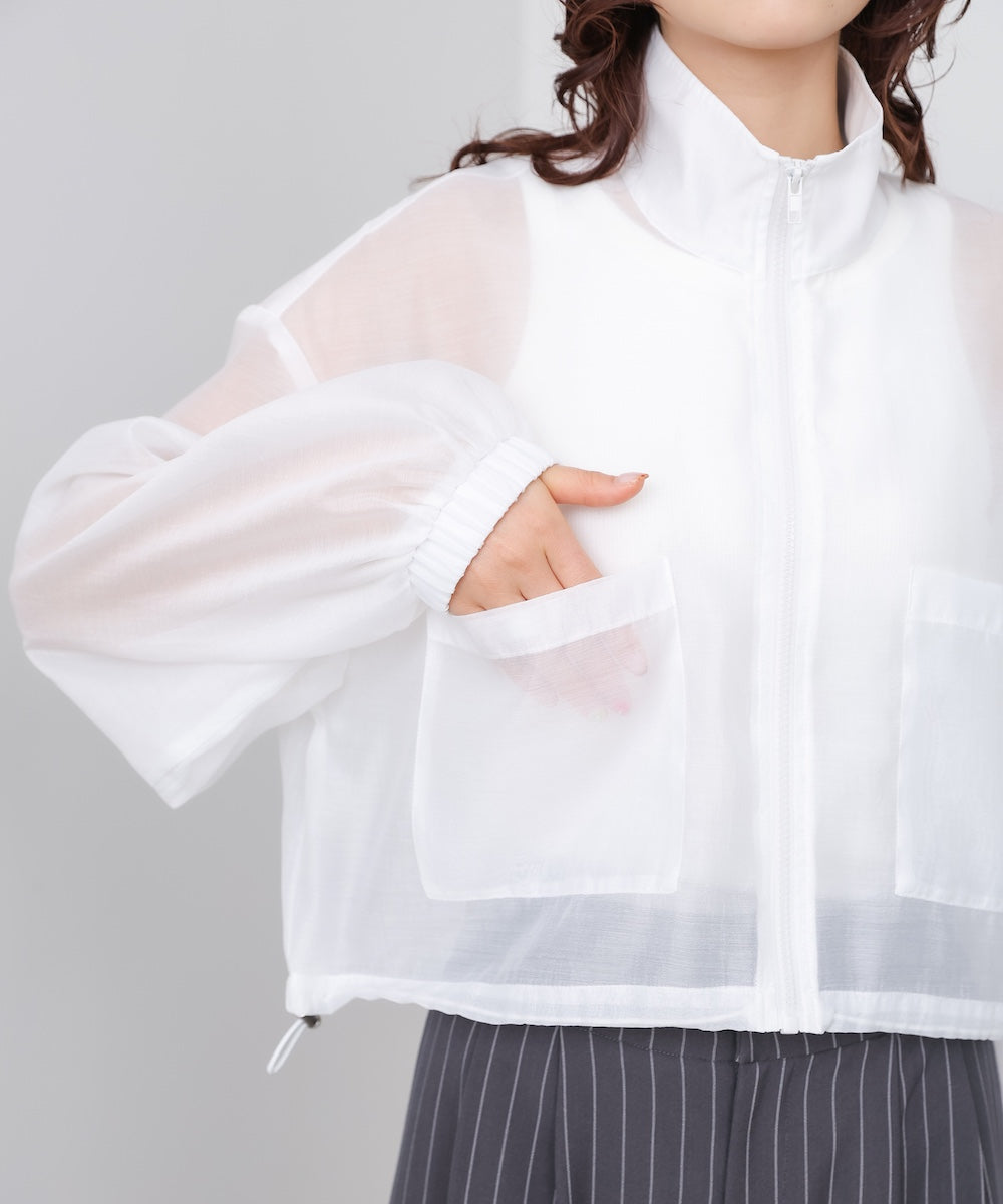スタンド襟シアーブルゾン