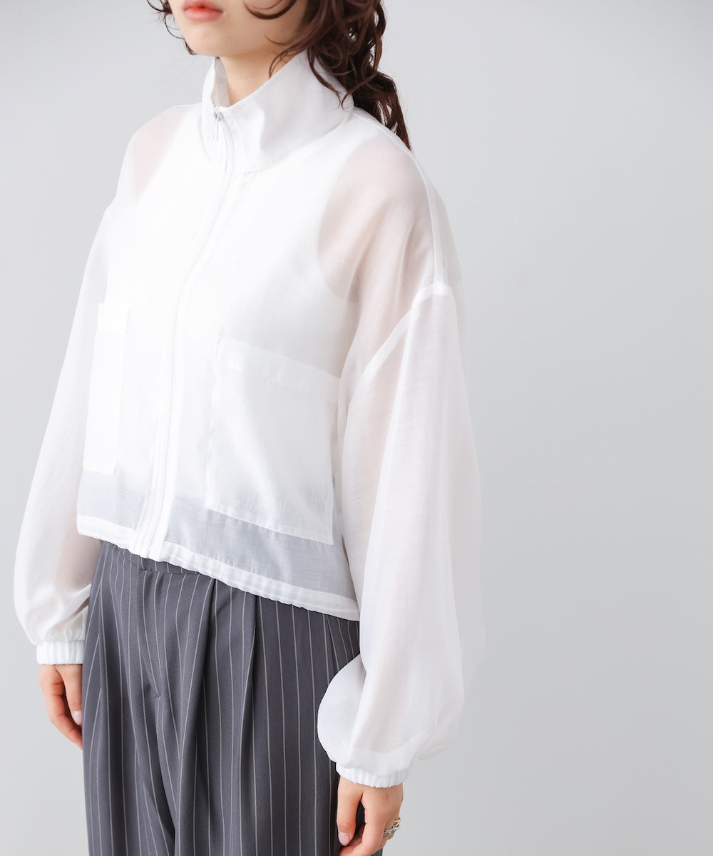 スタンド襟シアーブルゾン