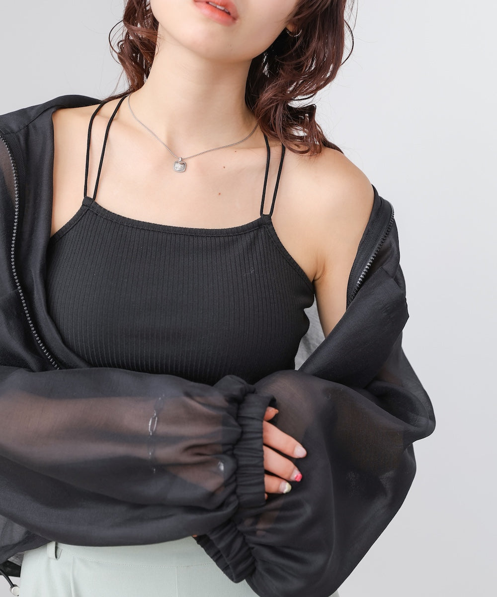 スタンド襟シアーブルゾン