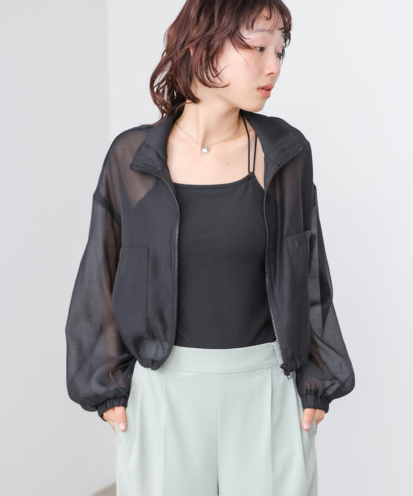 スタンド襟シアーブルゾン