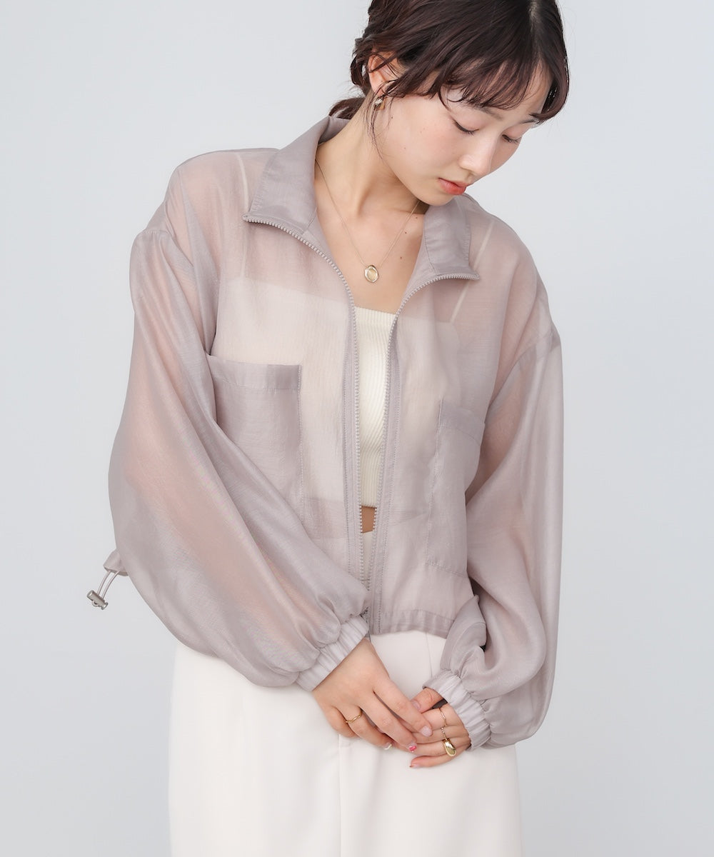 スタンド襟シアーブルゾン